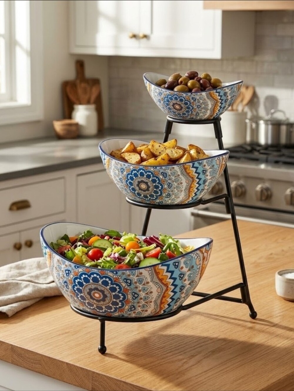 Vibrant 3-Tier Bohemian Serving Set - New